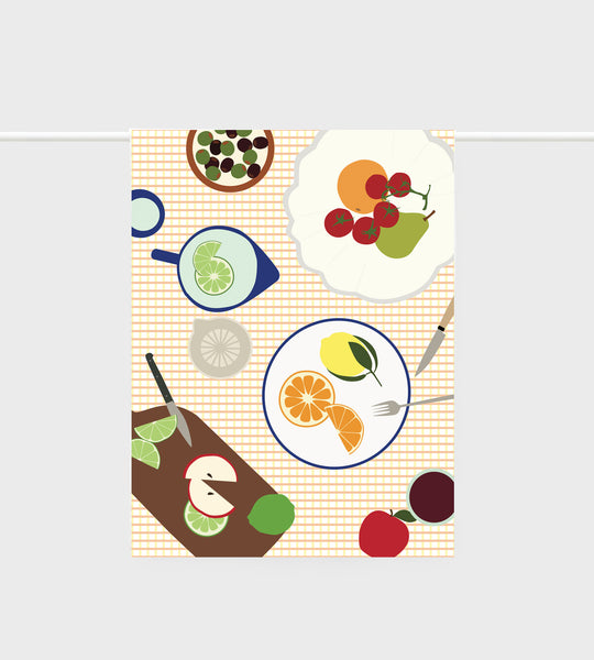 Father Rabbit | Tea Towel | Fruit on Plates