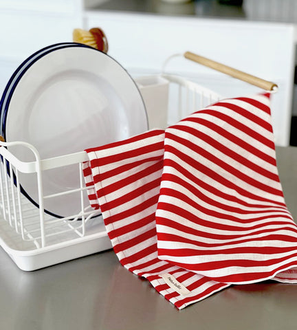 Father Rabbit | Tea Towel | French Nautical Red Stripe