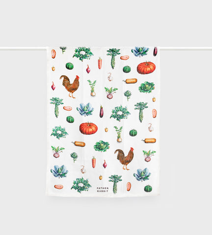Father Rabbit | Tea Towel | Vintage Vegetables
